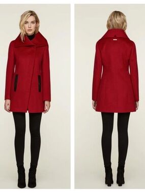 Soia & Kyo Red Wool Jenna Funnel Collar Slim Fit Coat Size Medium